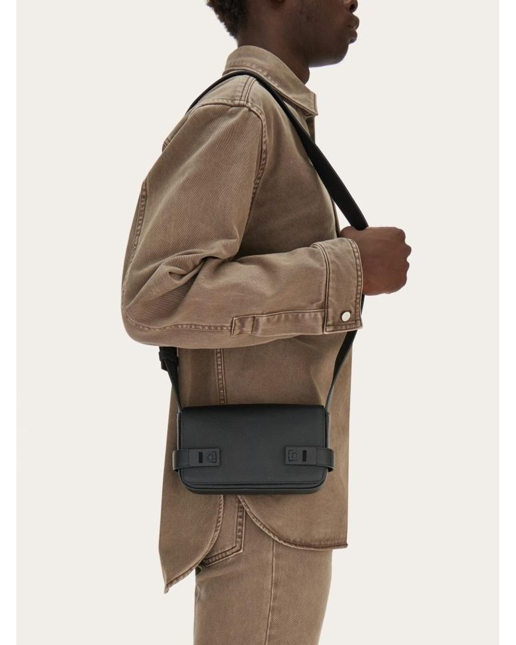 Ferragamo Black Gancini-Buckle Foldover Top Messenger Bag for men