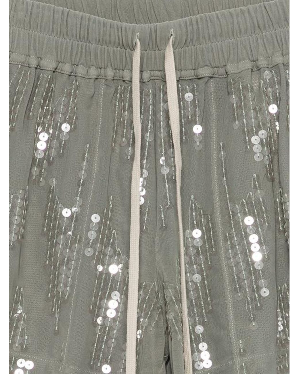 Rick Owens Gray Lilies Sequined Drawstring Shorts