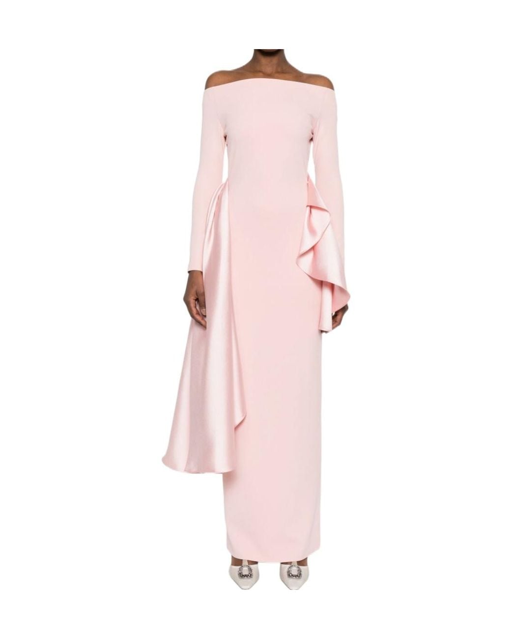 Solace London Pink Ruffled Long Sleeve Maxi Dress