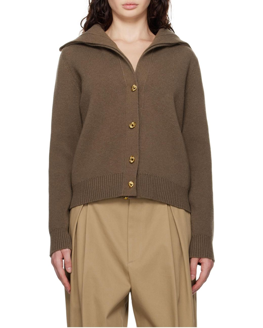 Bottega Veneta Brown Knot Button Detailed Knitted Cardigan
