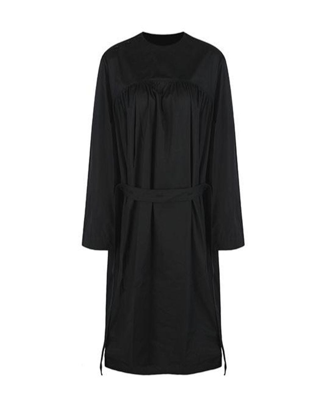 Lemaire Black Long-Sleeved Pleated Midi Dress