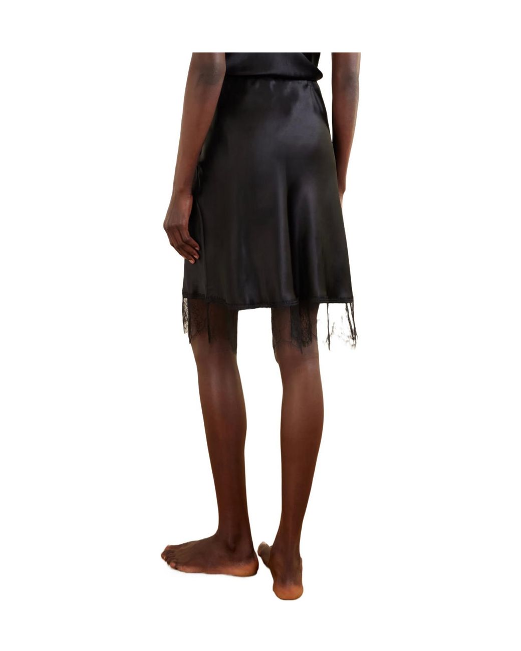 Carine Gilson Black Lace-Trimmed Silk-Satin Midi Skirt