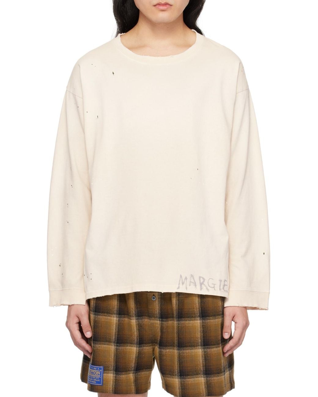 Maison Margiela Natural Logo Printed Long-Sleeved T-Shirt for men