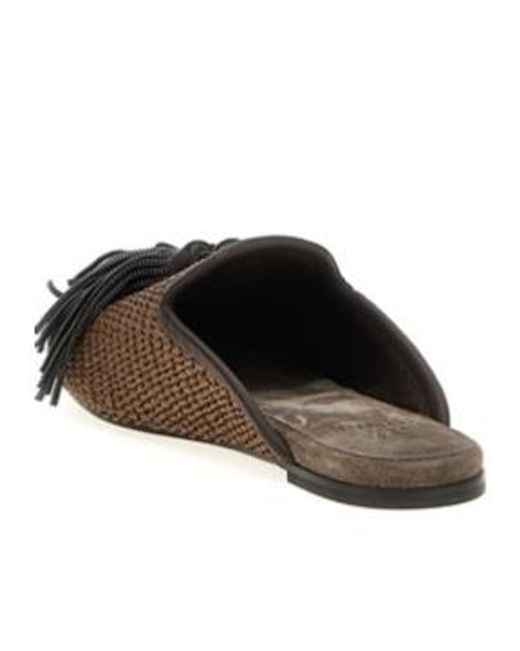Brunello Cucinelli Brown Embellished Tassel Sabots