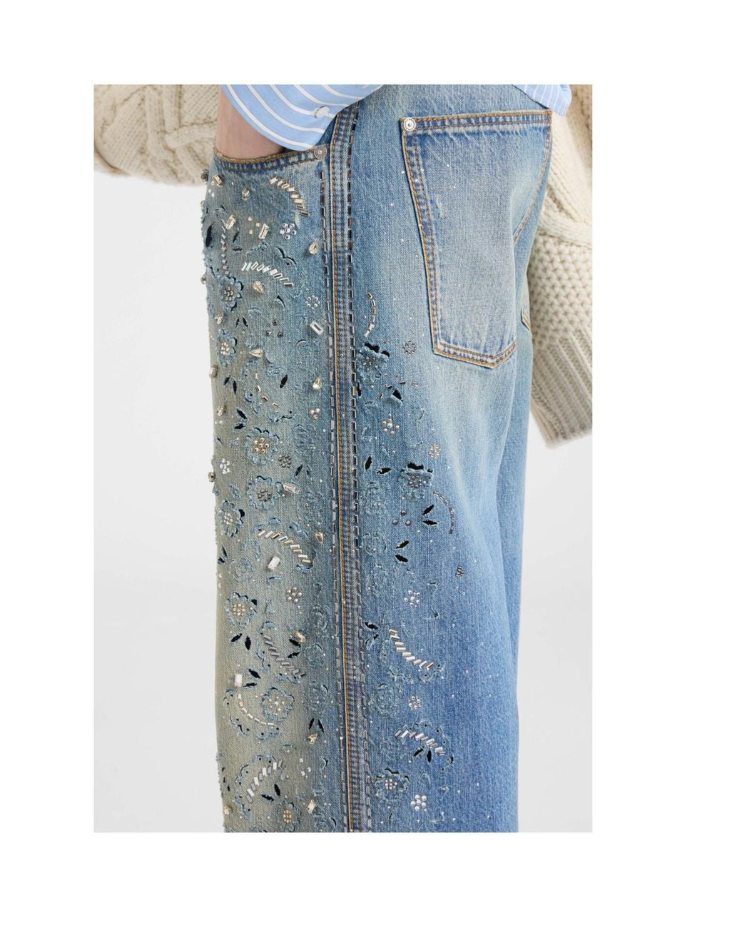 Ermanno Scervino Blue Couture Baggy Jeans With Embroidery And Crystals
