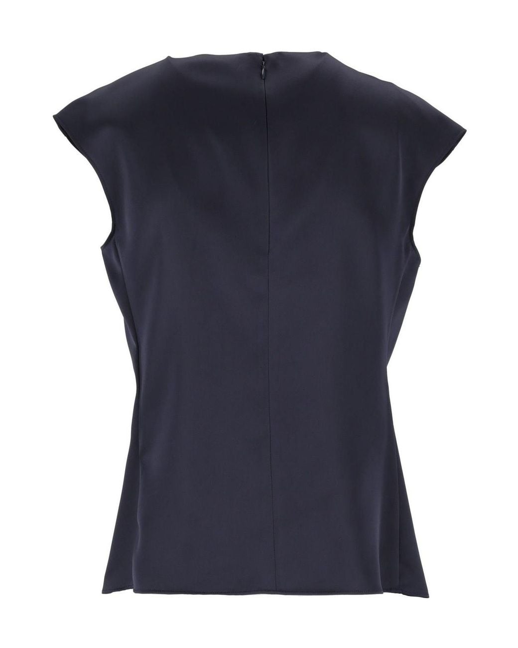 Emporio Armani Blue Crewneck Pleated Cap-Sleeved Blouse