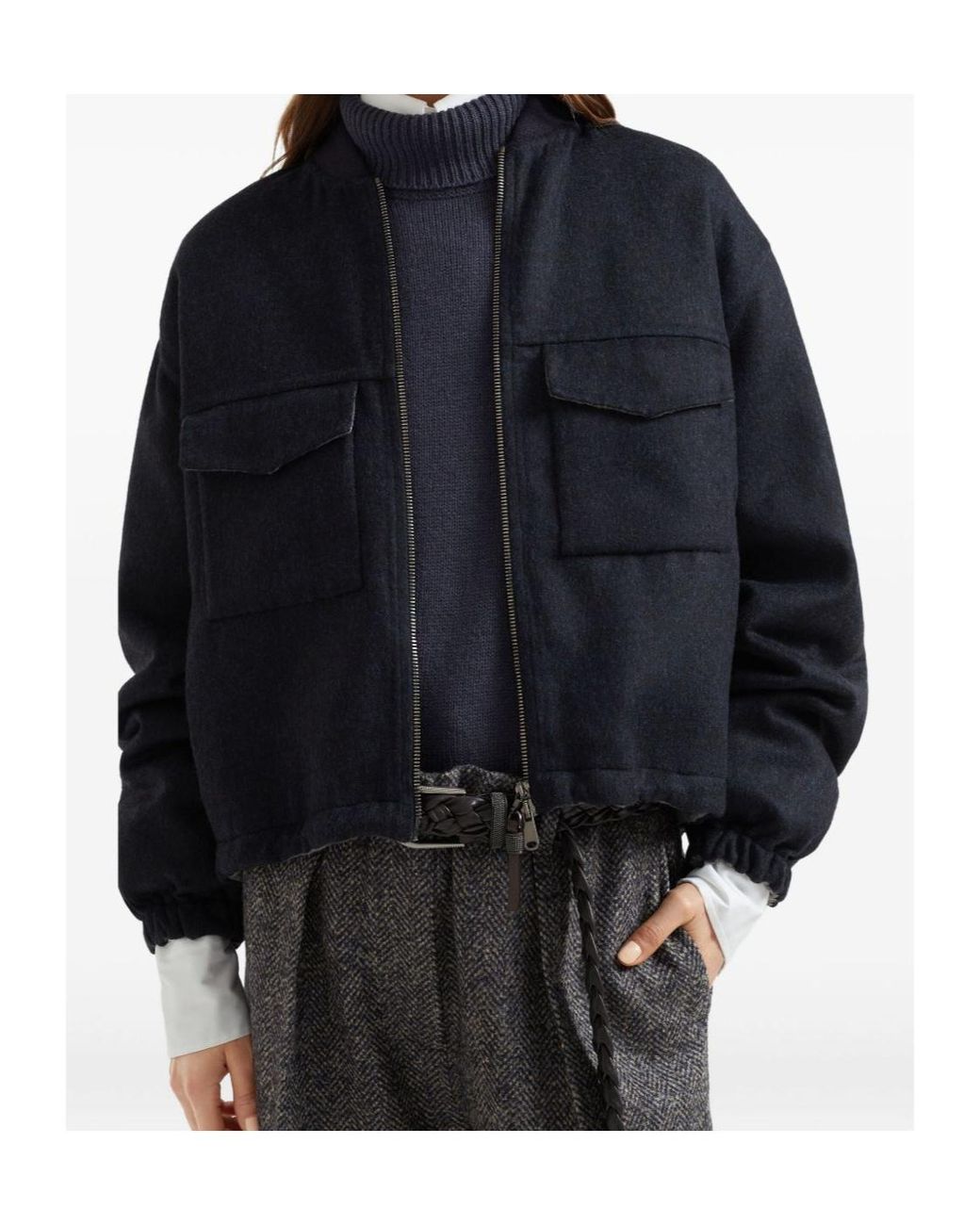 Brunello Cucinelli Blue Hand-Crafted Bomber Jacket