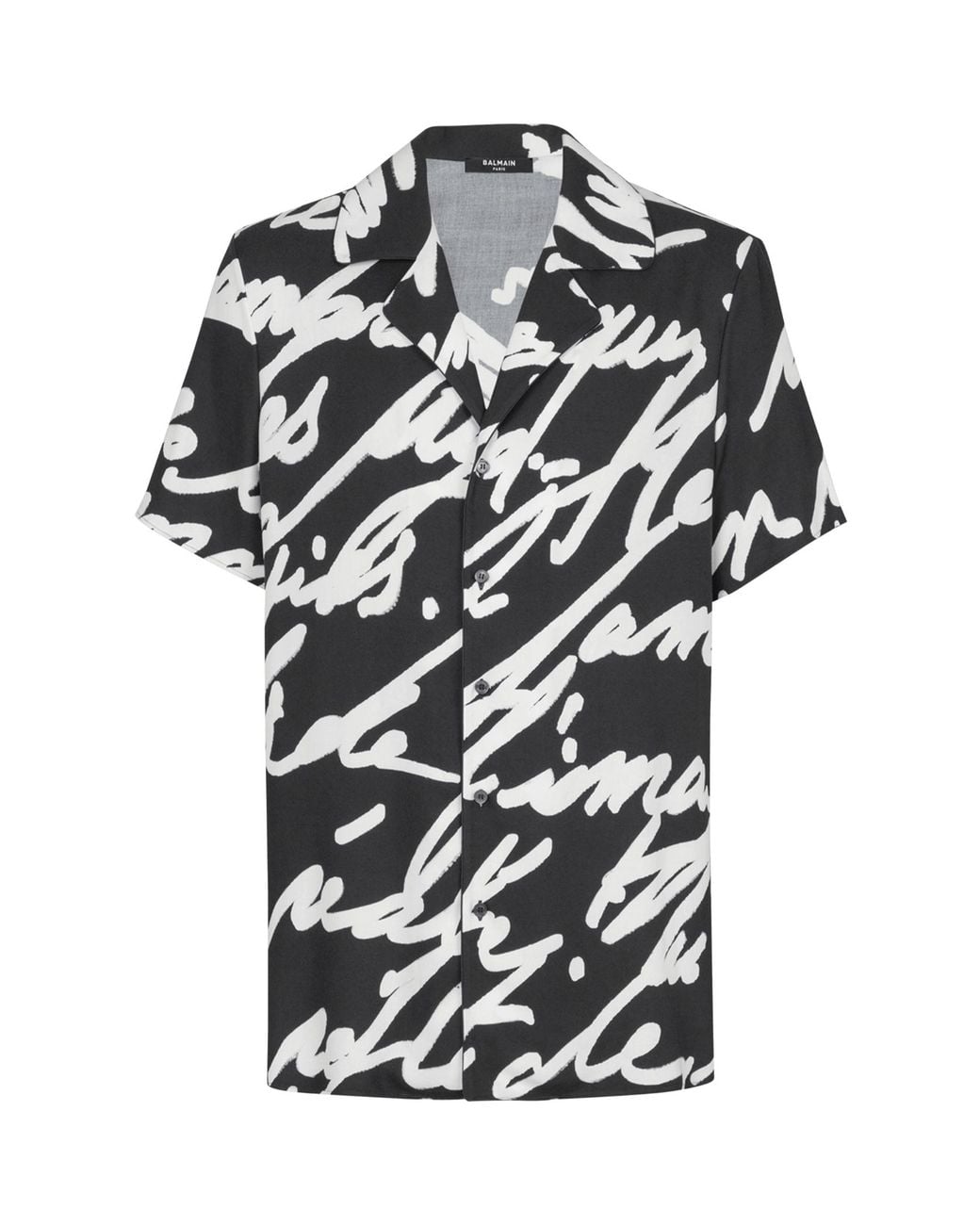 Balmain Black Love Letter Printed Twill Pyjama Shirt for men