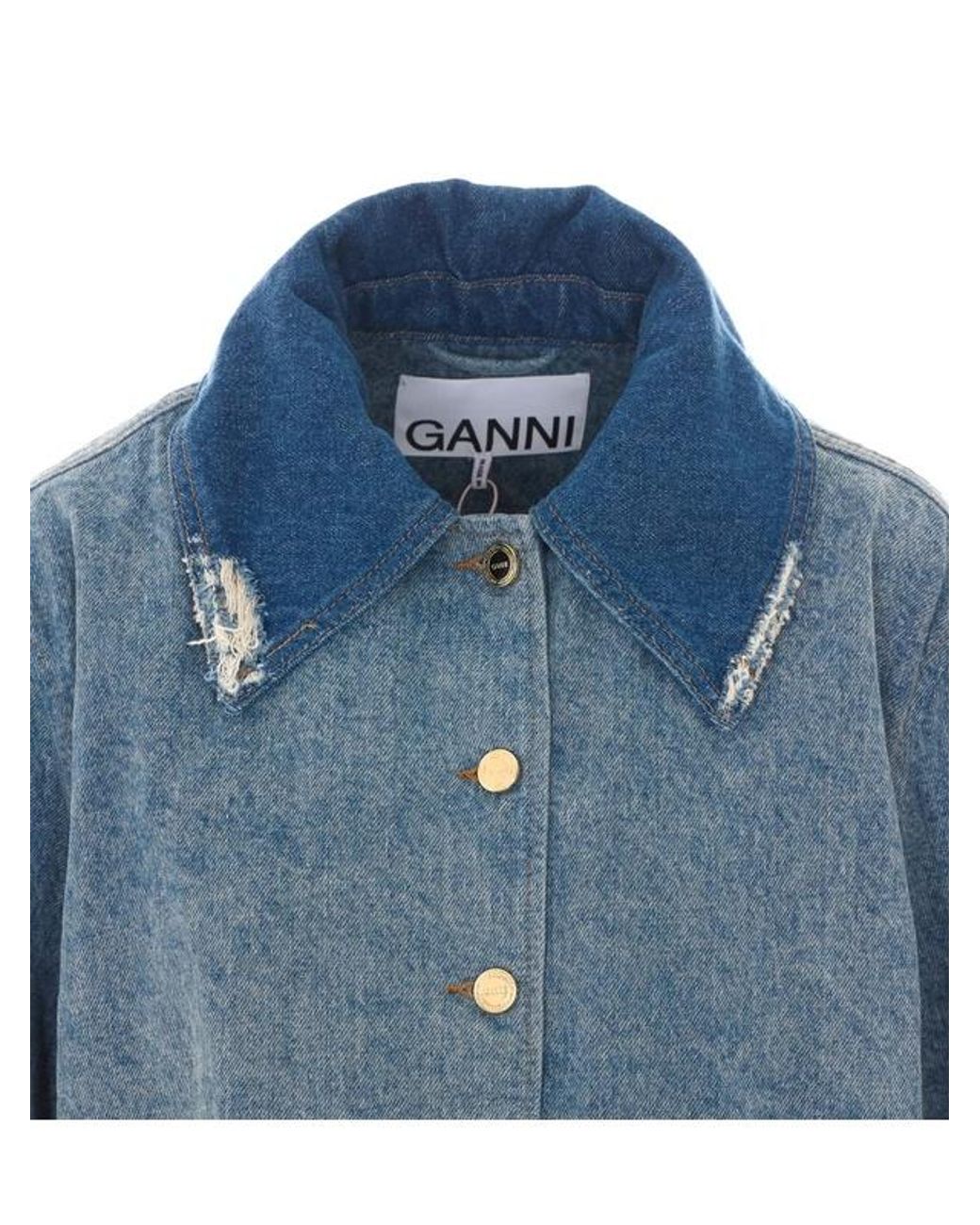 Ganni Blue Patchwork Midi Denim Jacket
