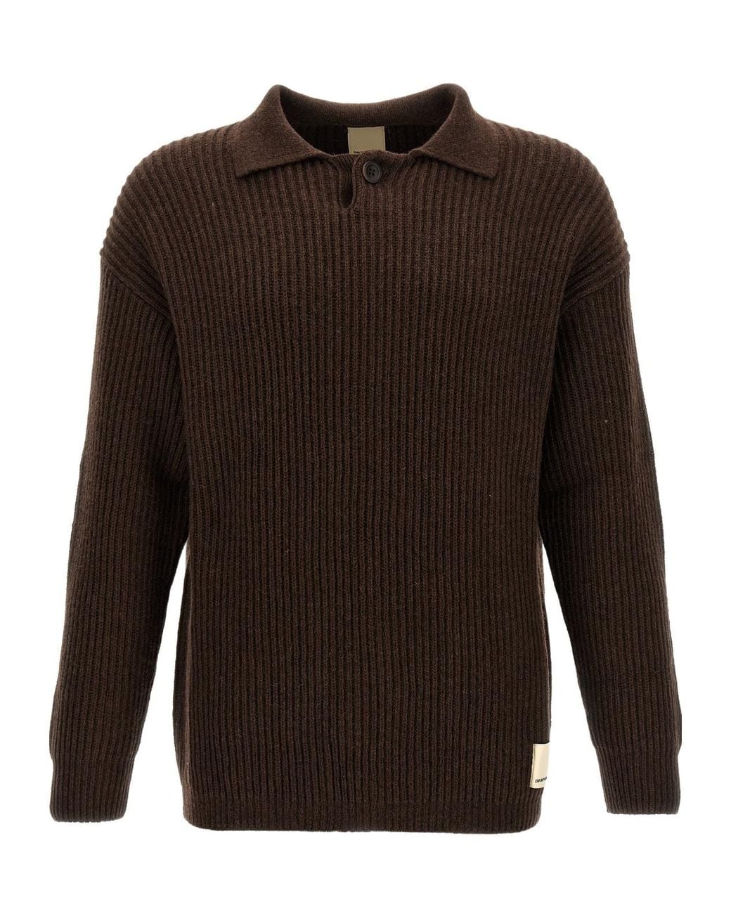 Emporio Armani Brown Fisherman's-Knit Long Sleeved Polo Shirt for men
