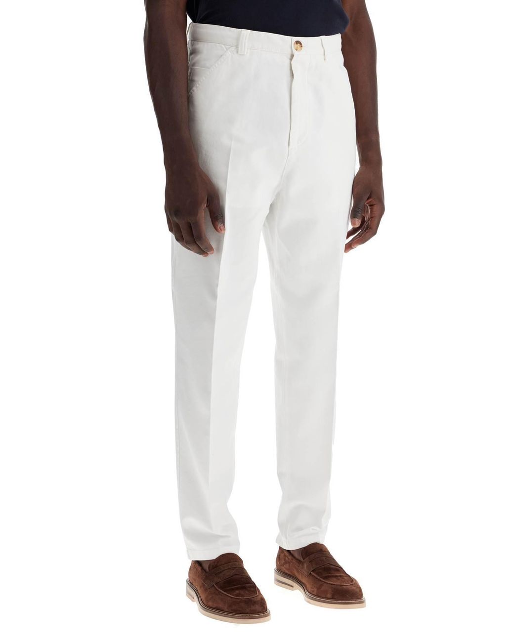 Brunello Cucinelli White Straight-Leg Twill Gabardine Trousers for men