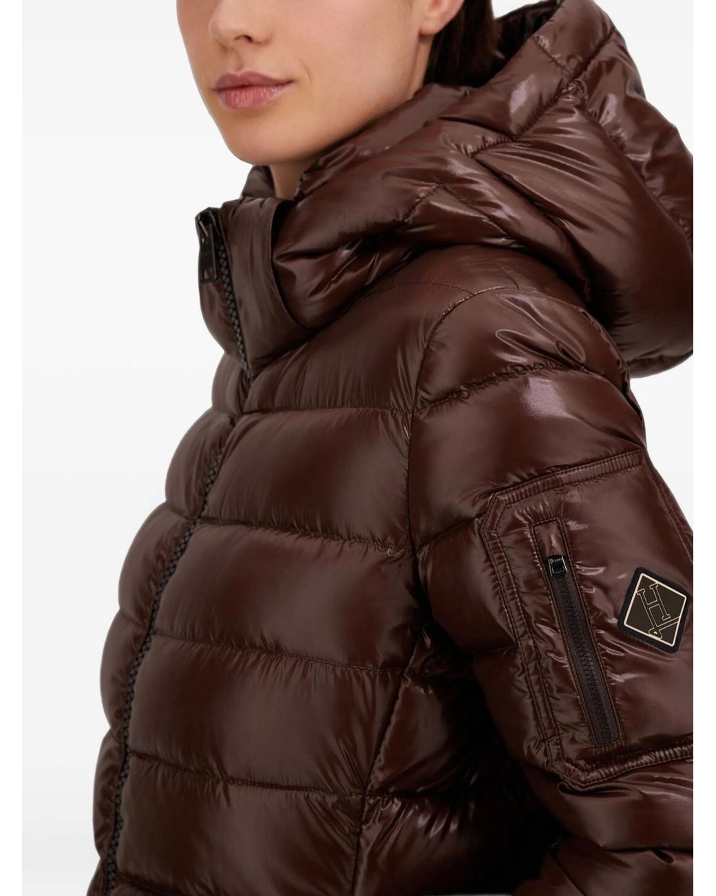 Herno Brown Glossy Hooded Oversized Jacket