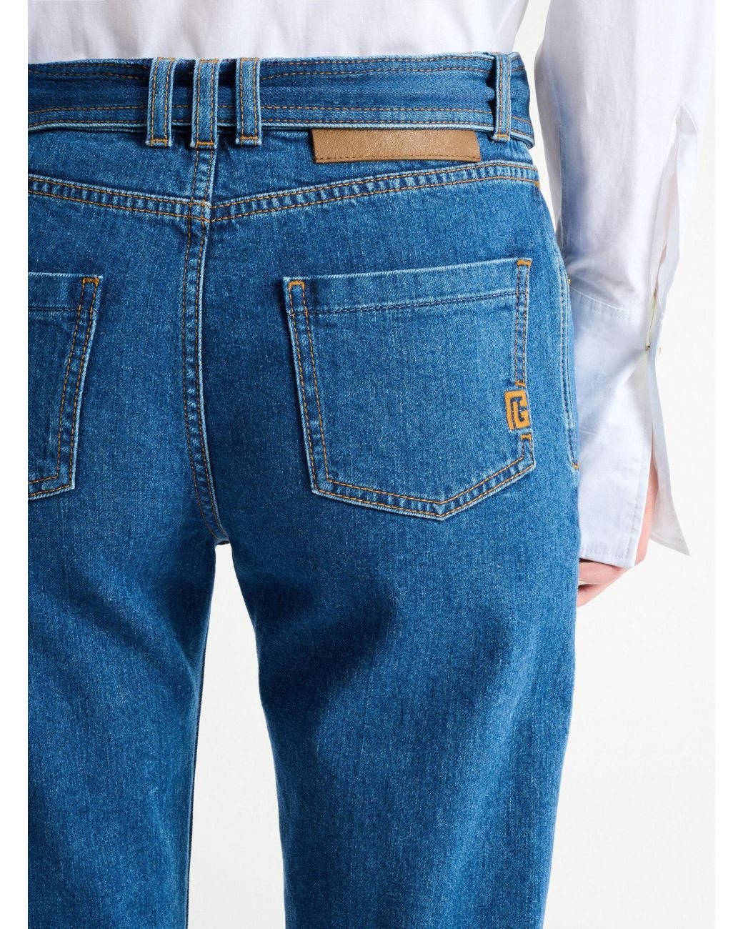 Balmain Blue Belted Mid-Rise Slim Jeans