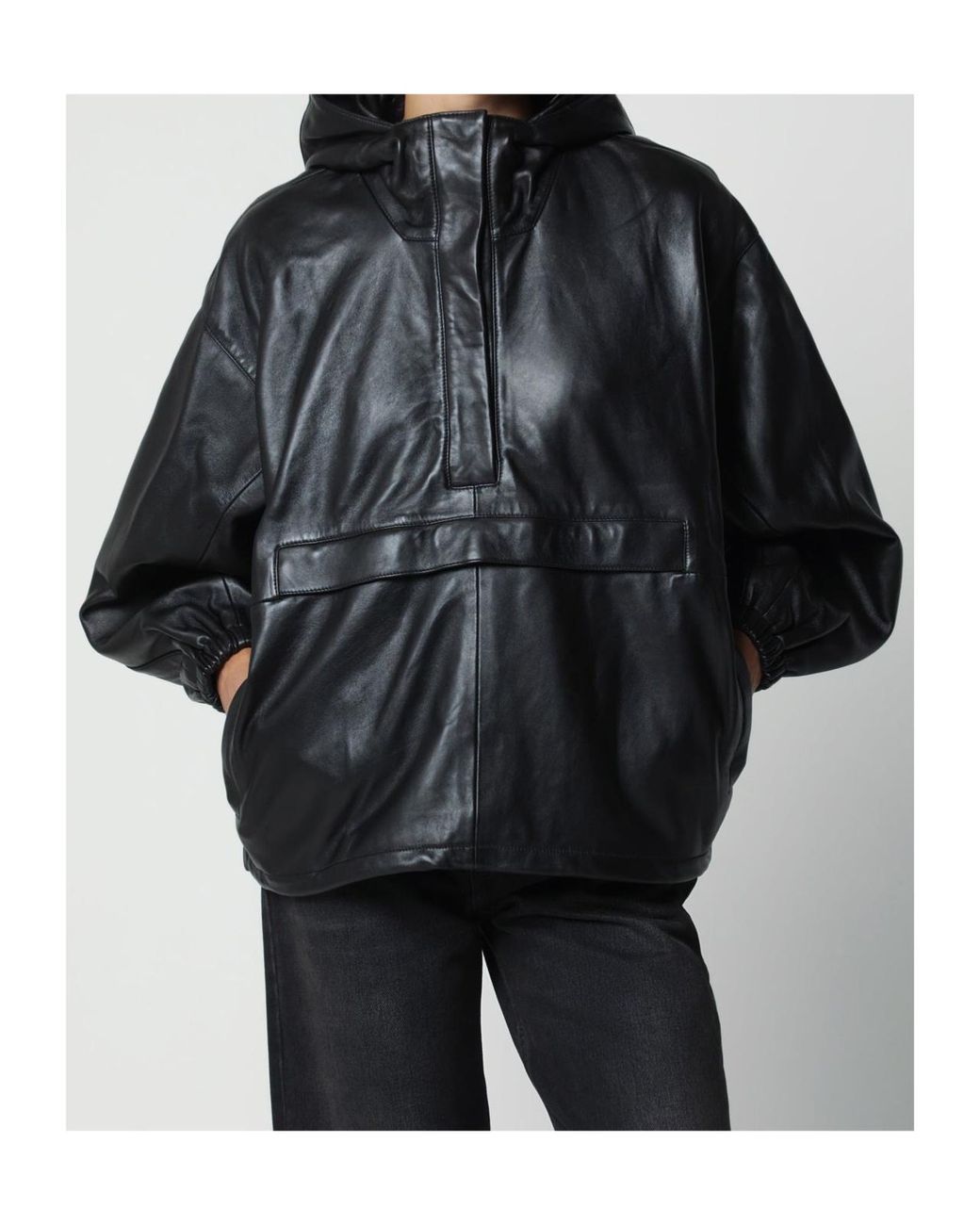 Rohe Black Hooded Leather Jacket