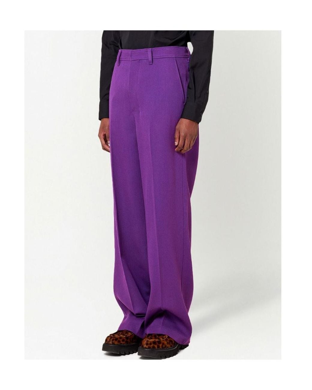 AMI Purple Ami High-Waist Wide-Leg Trousers