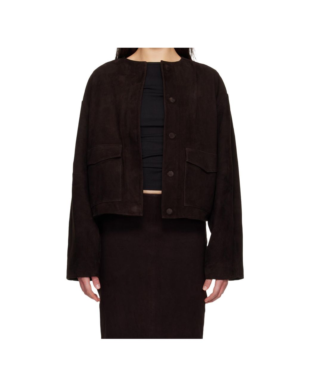 St. Agni Black Suede Utility Cocoon Bomber Jacket