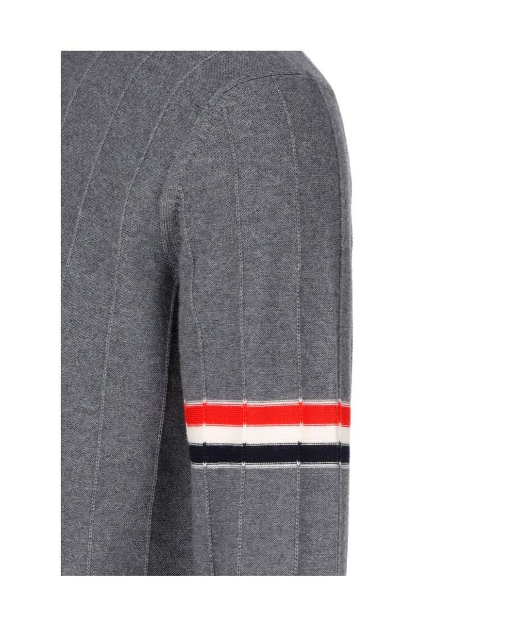 Thom Browne Gray Rwb-Stripe Long-Sleeved Crewneck Jumper for men