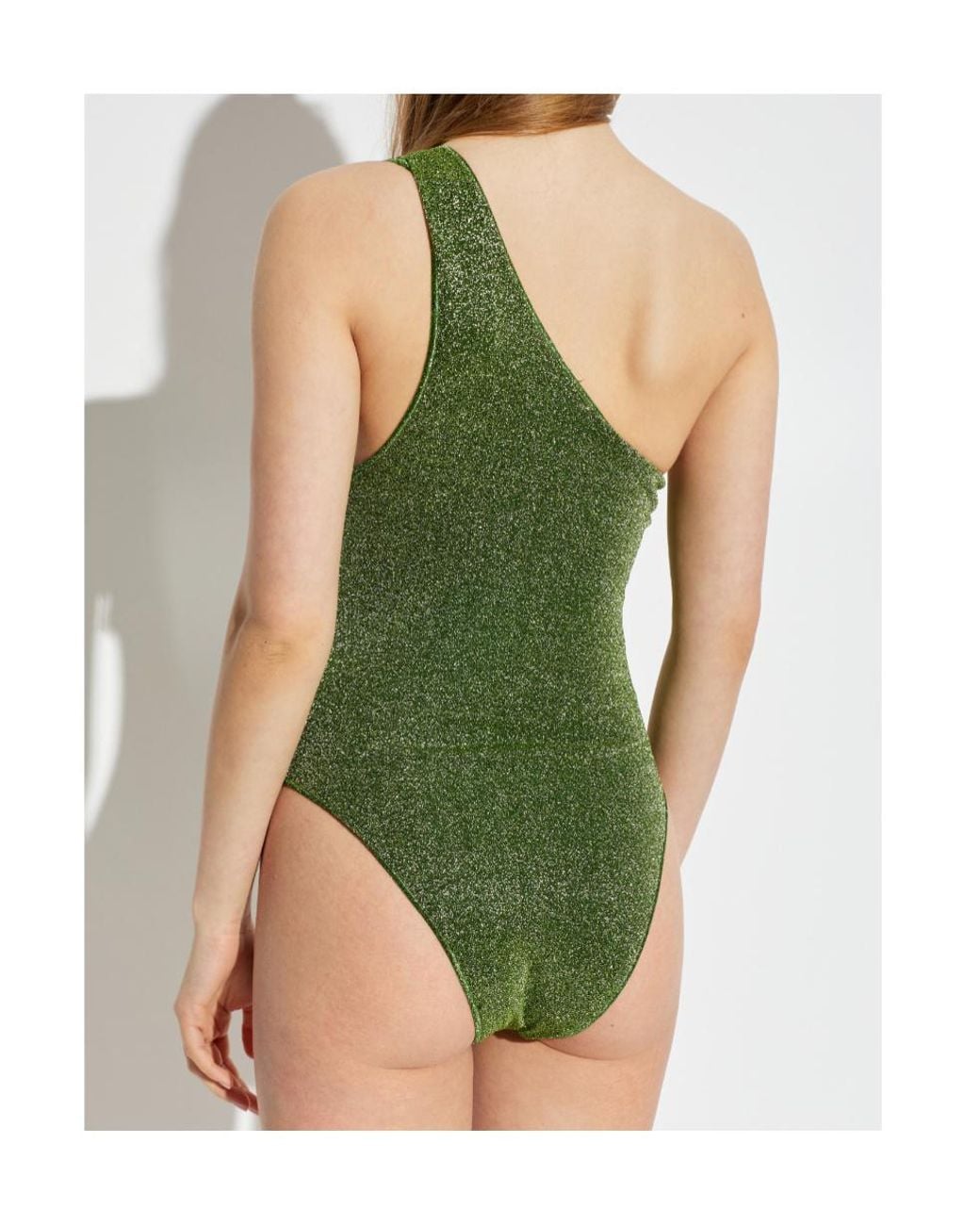 Oseree Green Oséree Lumière Embellished One Shoulder Maillot