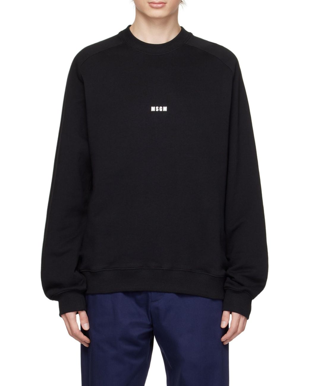 MSGM Black Logo Printed Crewneck Sweatshirt for men