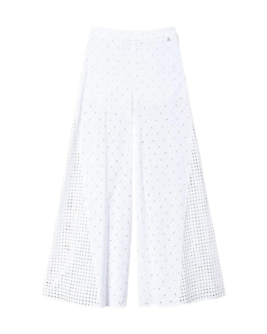 Twinset White Broderie Palazzo Trousers