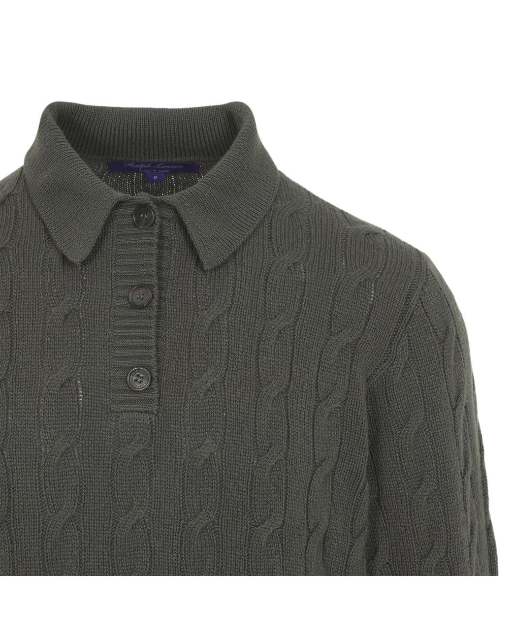 Ralph Lauren Gray Cable-Knit Polo Knitted Sweater