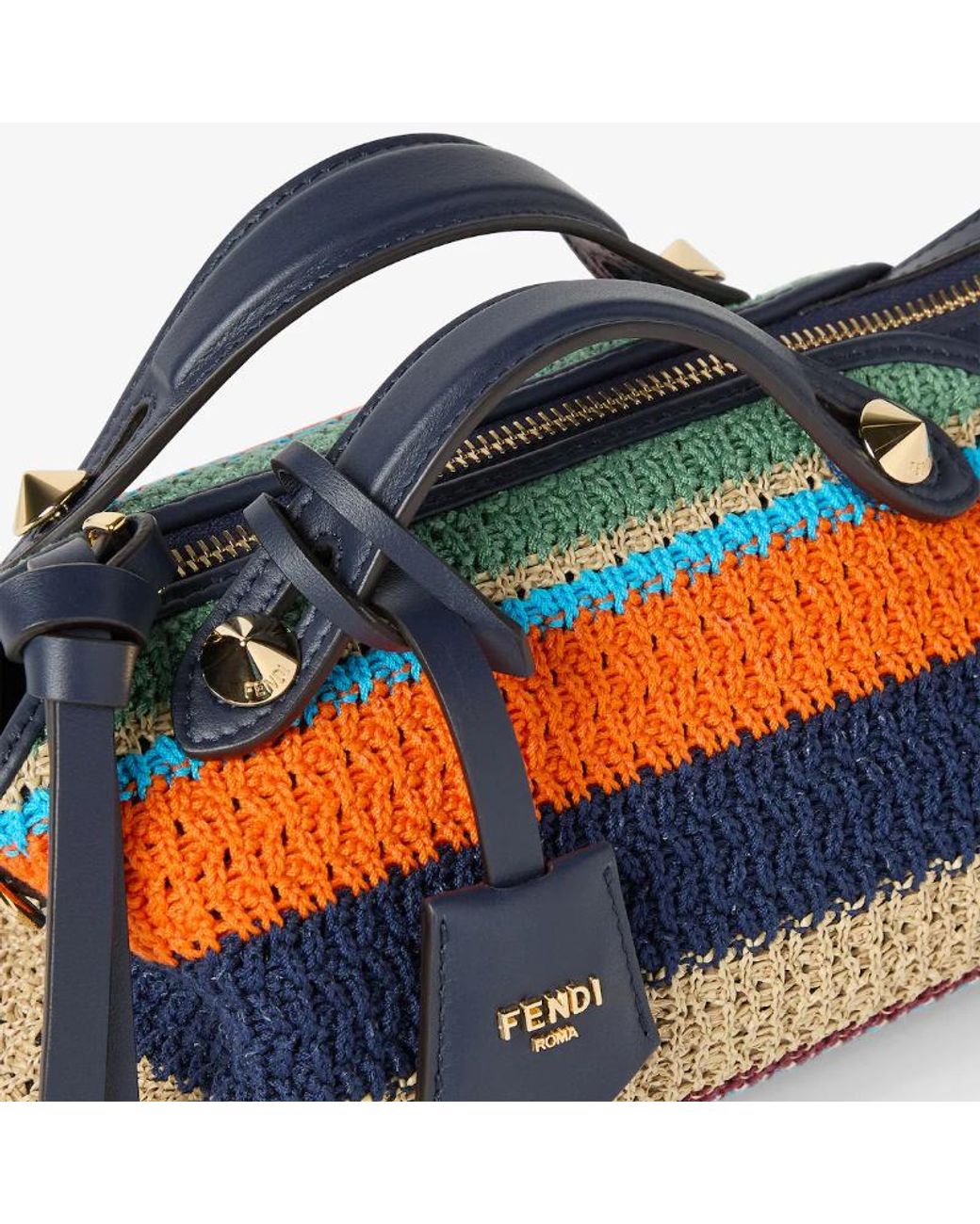 Fendi Blue By The Way Striped Crochet Tote Bag