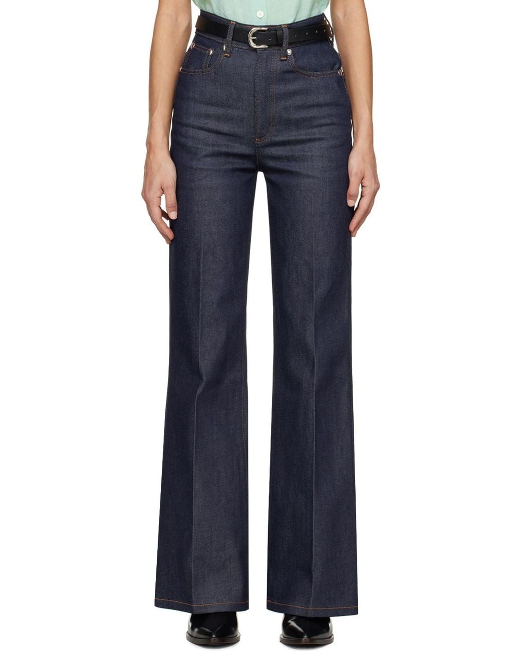 A.P.C. Blue High-Waisted Flared Jeans