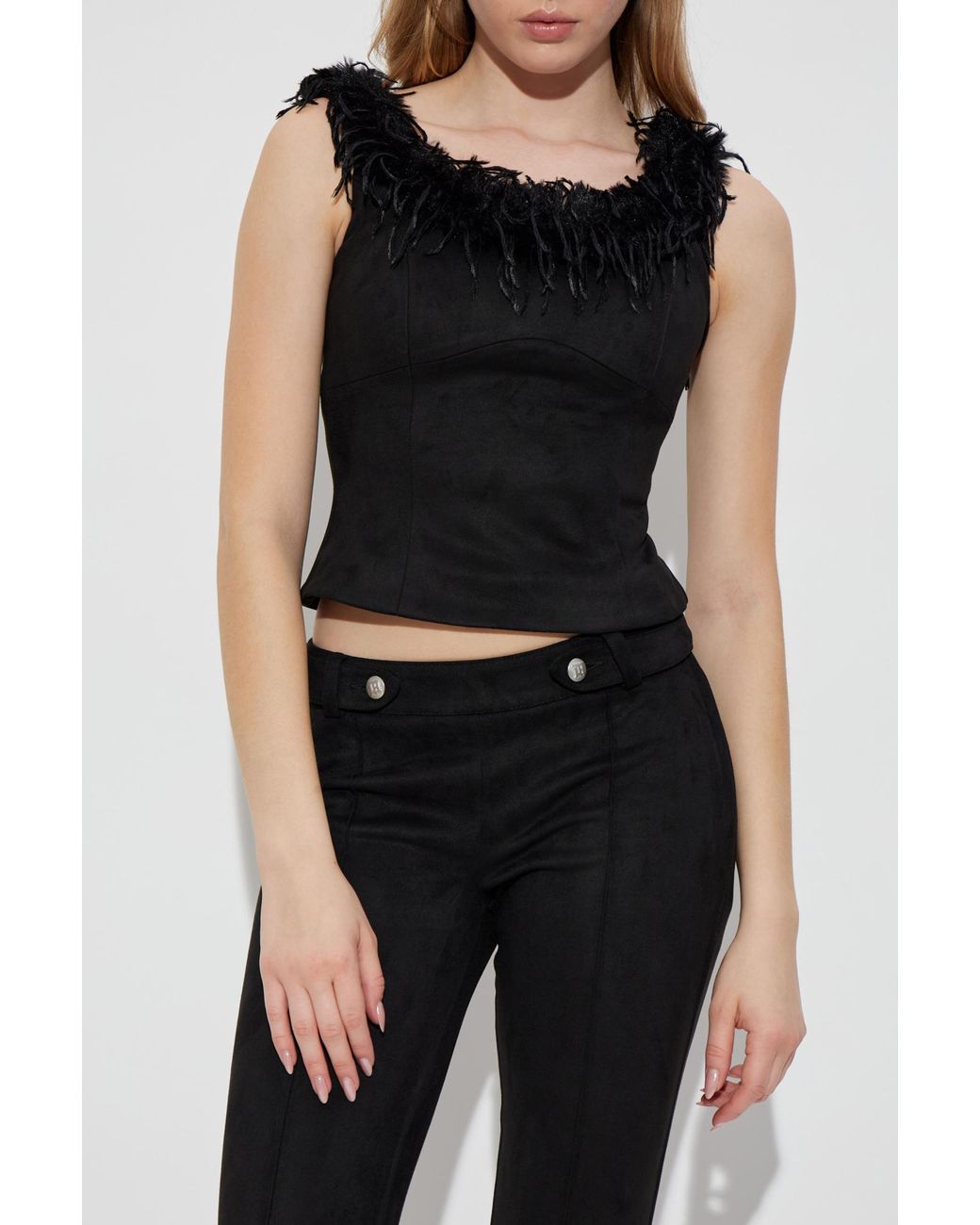 M I S B H V Black Feather-Trim Top