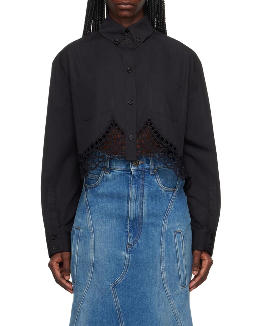 Burberry Black Lace-Detailed Long-Sleeved Shirt