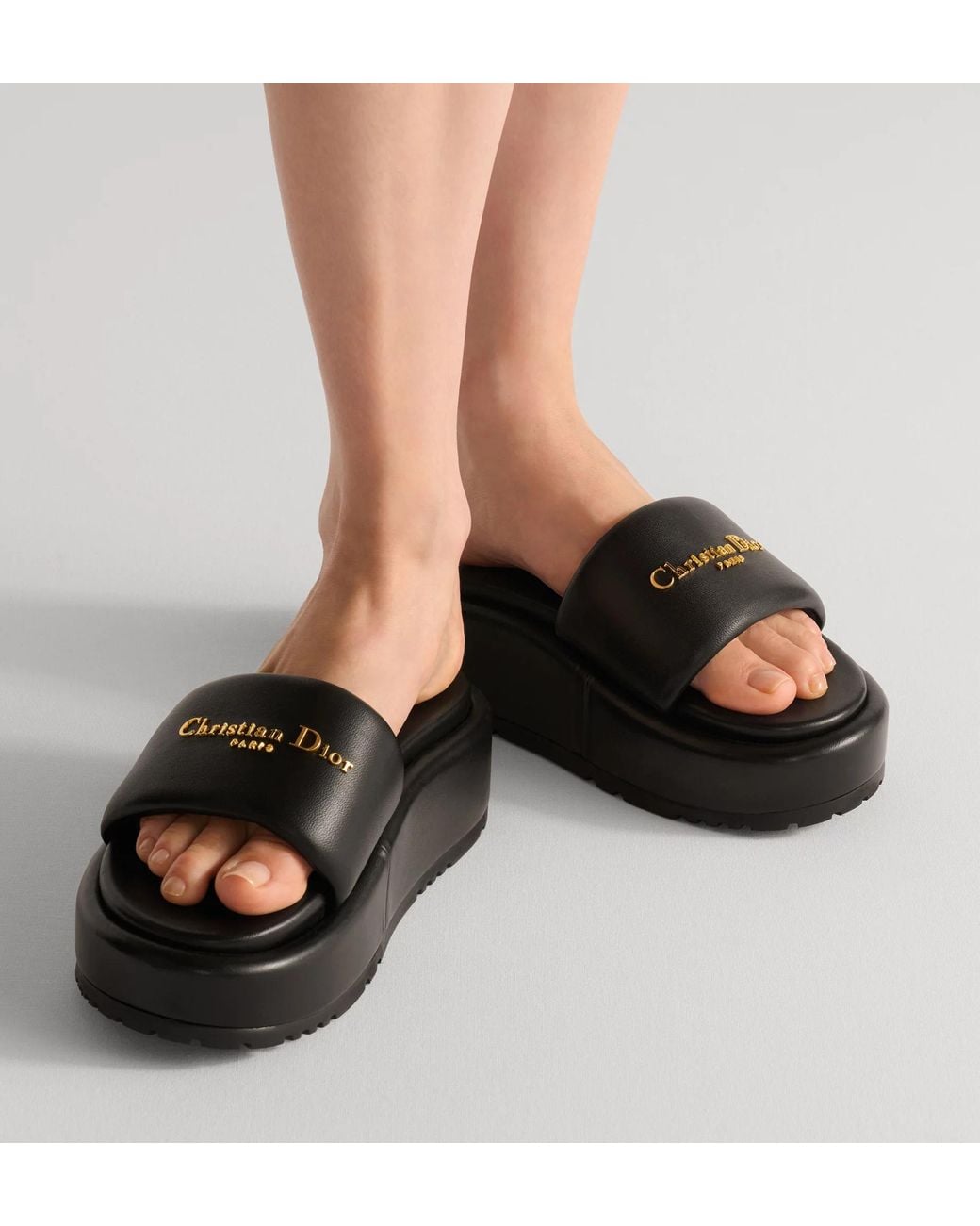 【Tiffany】Dior D-Lane Platform Sandal Dior D-Lane Platform Slide in Black | Lyst