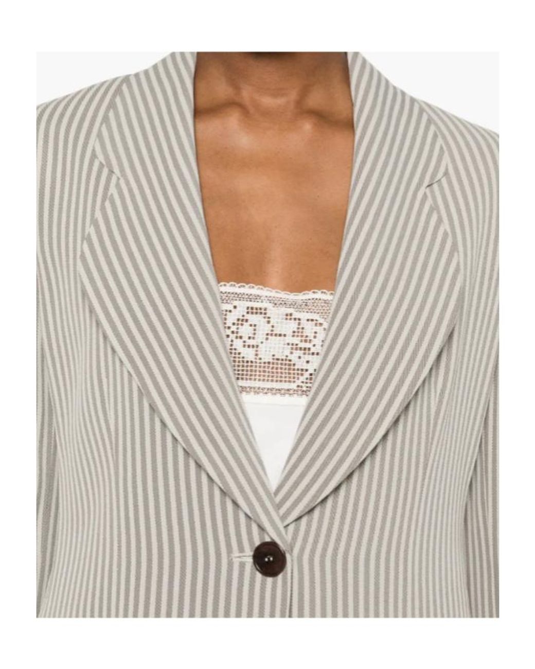 Emporio Armani White Striped-Pattern Button Blazer
