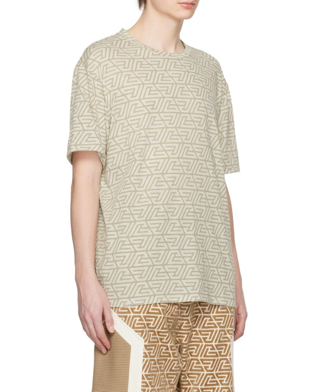 Balmain White Oversized Cotton T-Shirt With Printed Pyramid Monogram for men