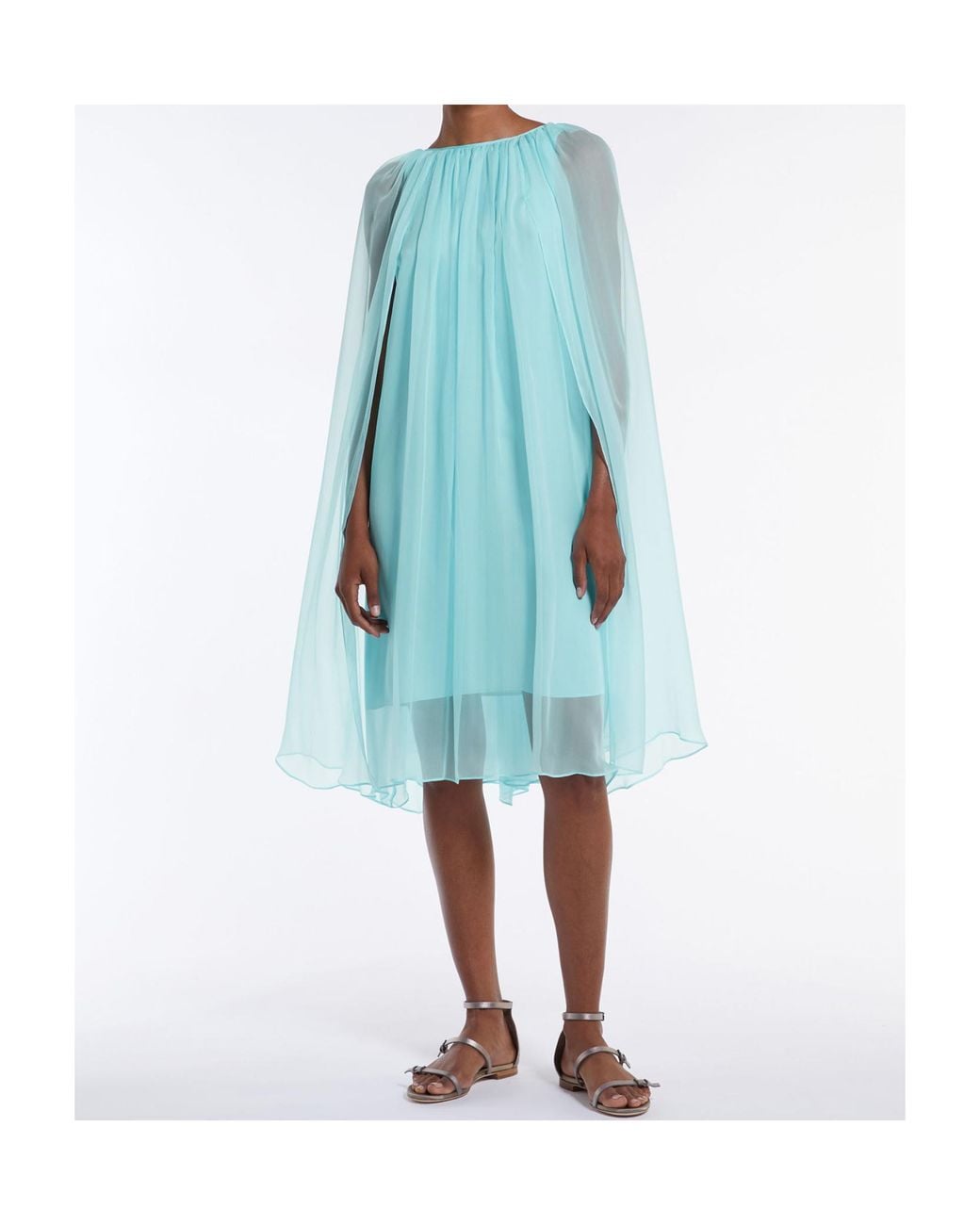 Max Mara Blue Pianoforte Tulle Crewneck Sleeveless Dress