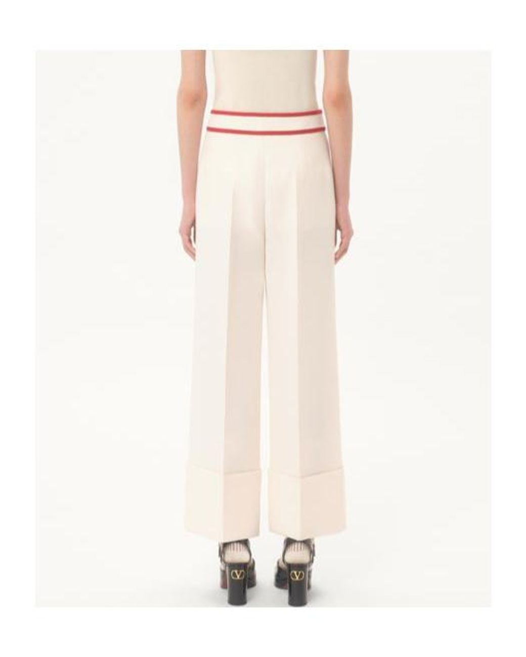 Valentino Natural Crepe Couture Wide Leg Pants