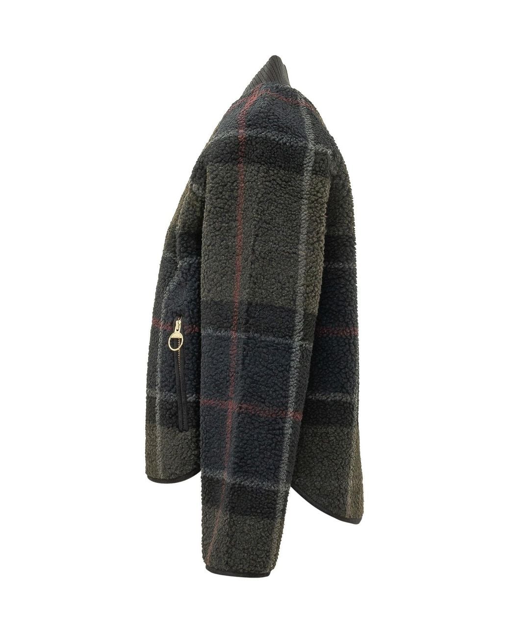 Barbour Black Plaid Fleece Bomber Jacket