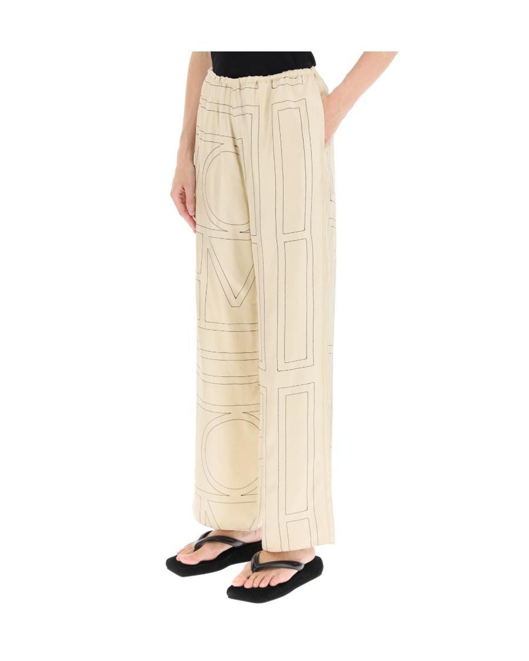 Totême Natural Totême Monogram Detailed Straight-Leg Pants