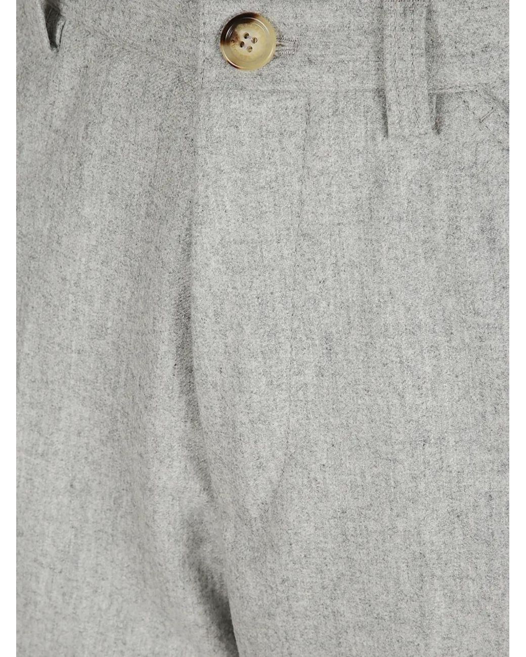 Brunello Cucinelli Gray Flat-Front Straight-Leg Pants for men