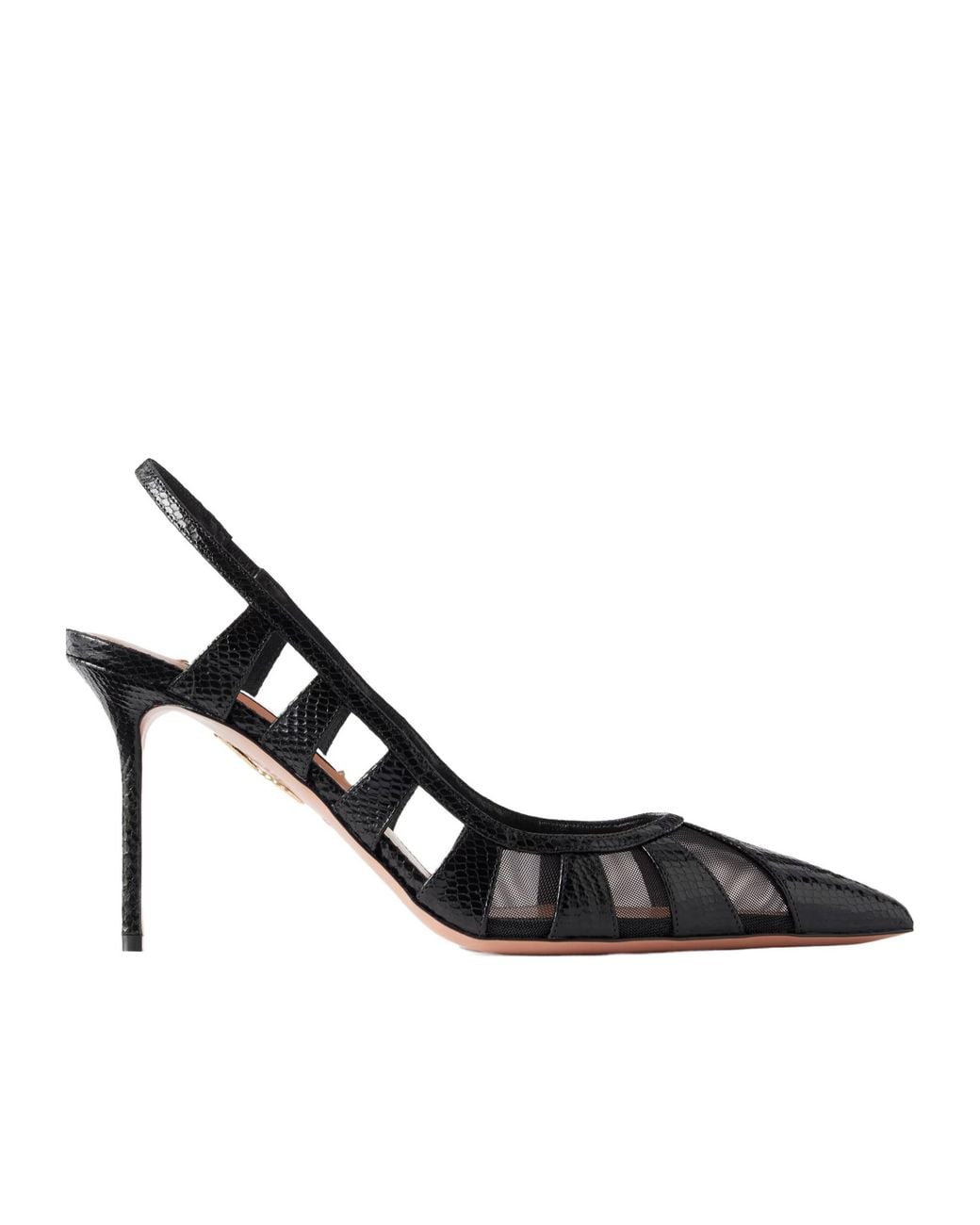 Aquazzura Black Cutout Mesh-Trimmed Leather Pumps