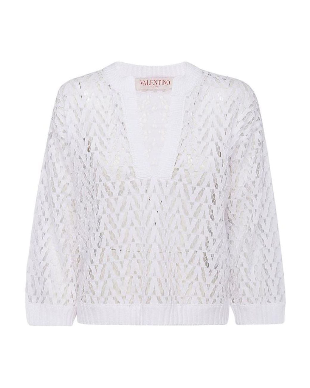 Valentino White V-Neck Sweater