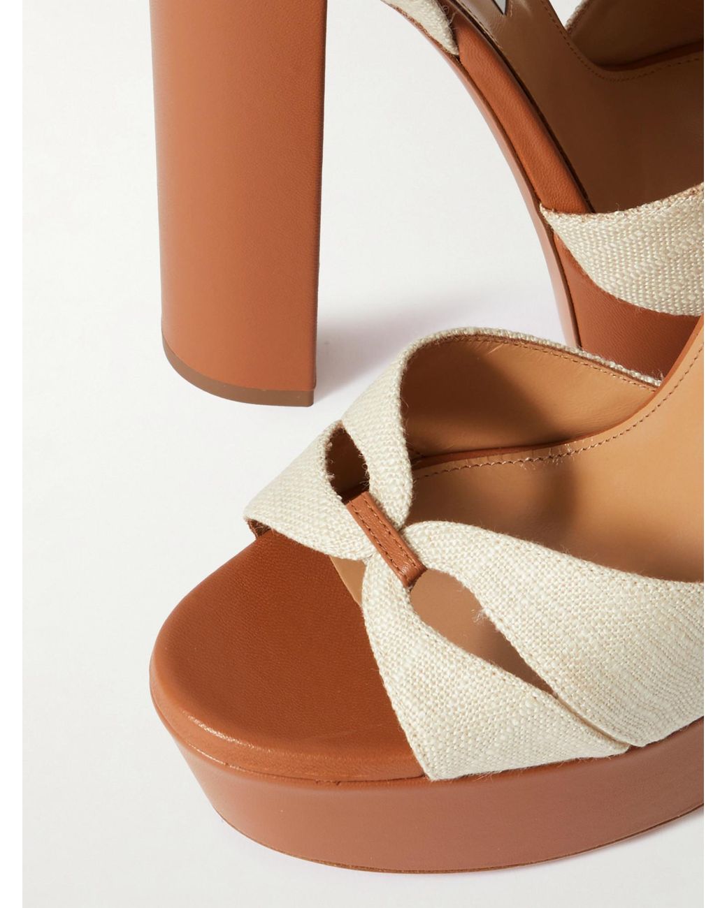 Aquazzura White Villette 140 Linen And Leather Platform Sandals