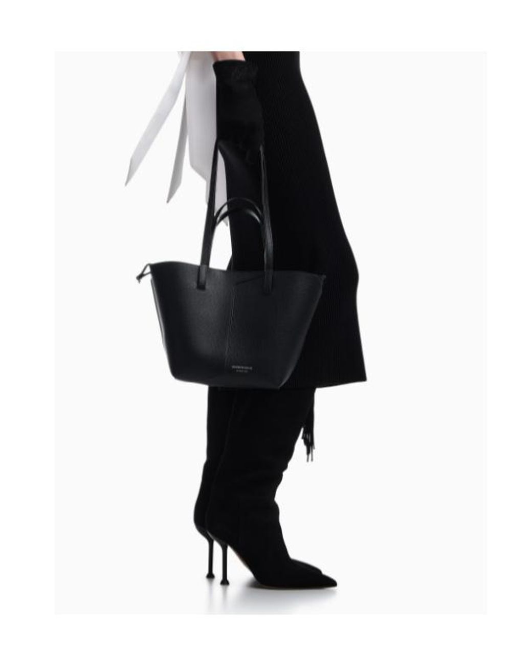 Emporio Armani Black Logo-Print Leather Shoulder Bag
