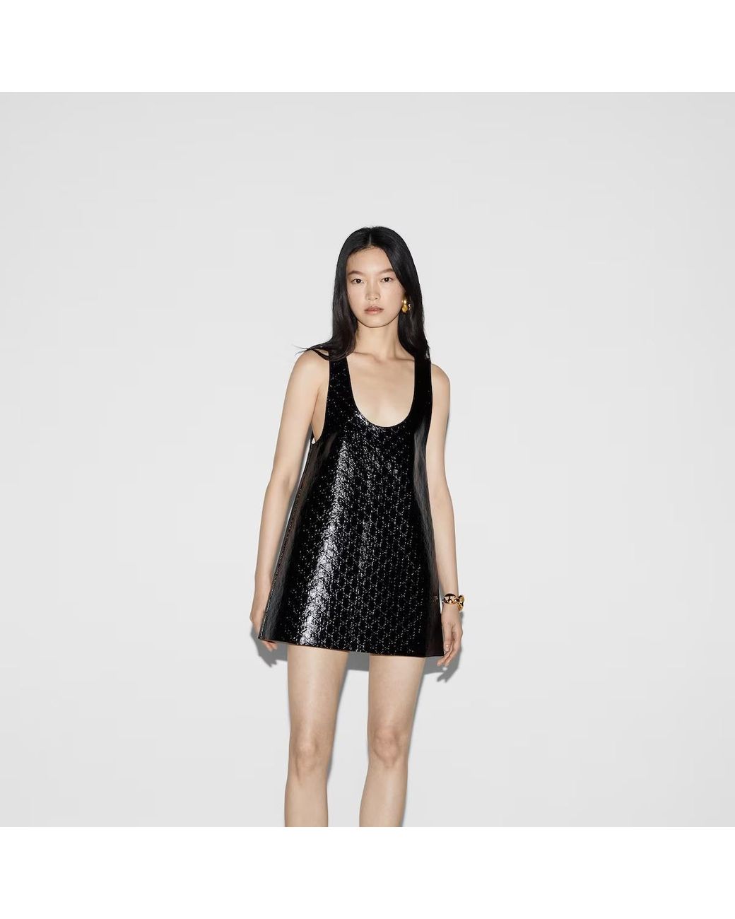 Gucci Black Gg Embossed Mini Dress