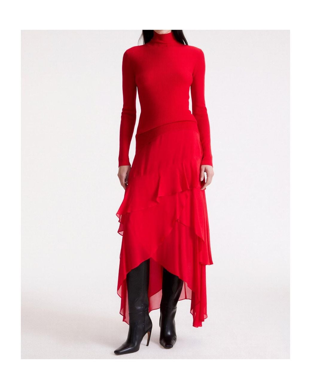 Marella Red Ruffled-Detail Skirt