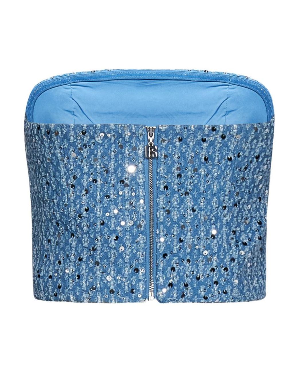 ROTATE BIRGER CHRISTENSEN Blue Sequin-Embellished Denim Corset Top