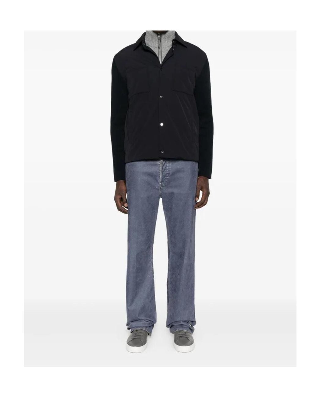 Herno Black Knitted-Sleeve Buttoned Jacket for men