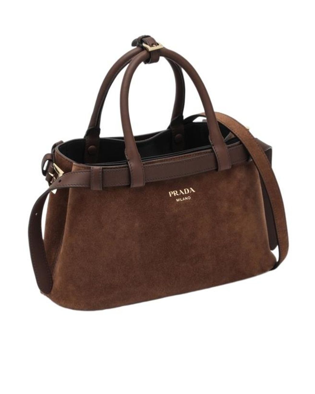 Prada Suede Buckle Handbag in Brown | Lyst