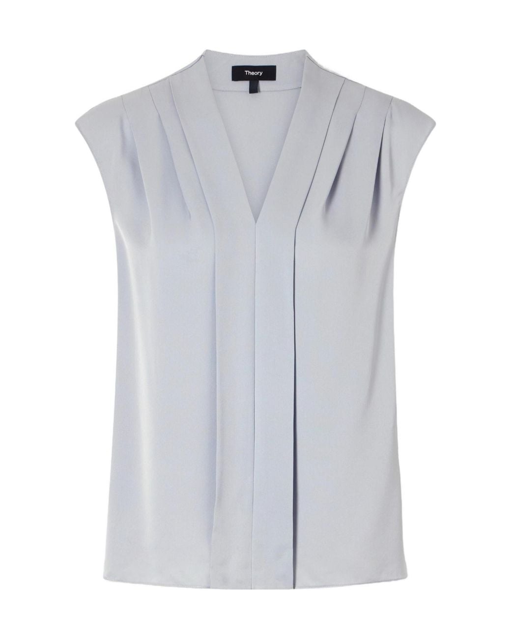Theory Blue Pleated Silk-Satin Blouse