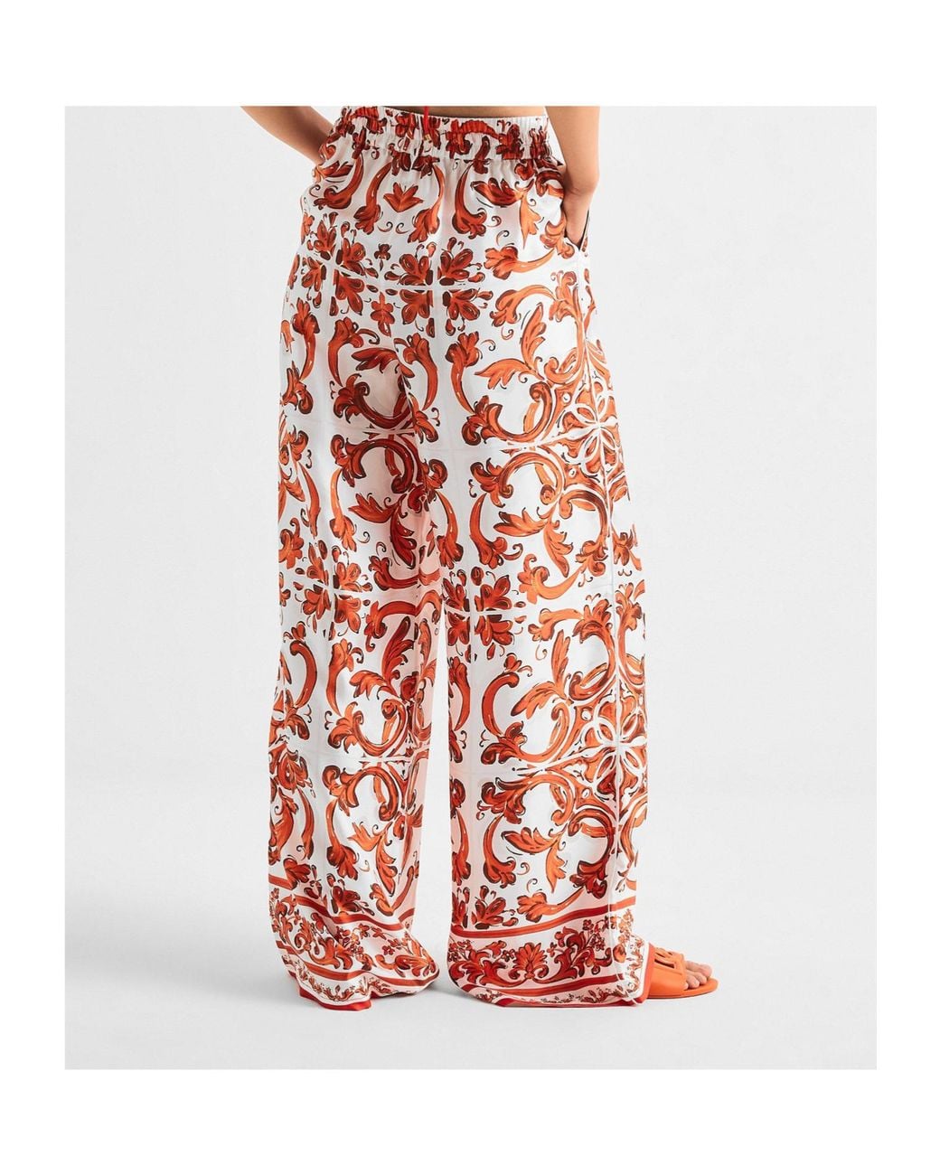 Dolce & Gabbana Red Printed Elastic Waist Wide-Leg Casual Pants