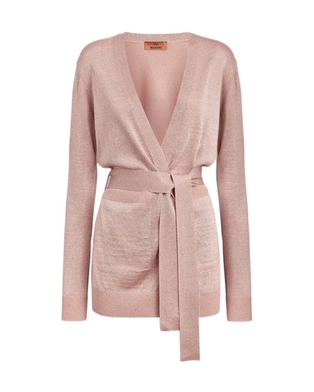 Missoni Pink Metallic-Threading V-Neck Belted Cardigan