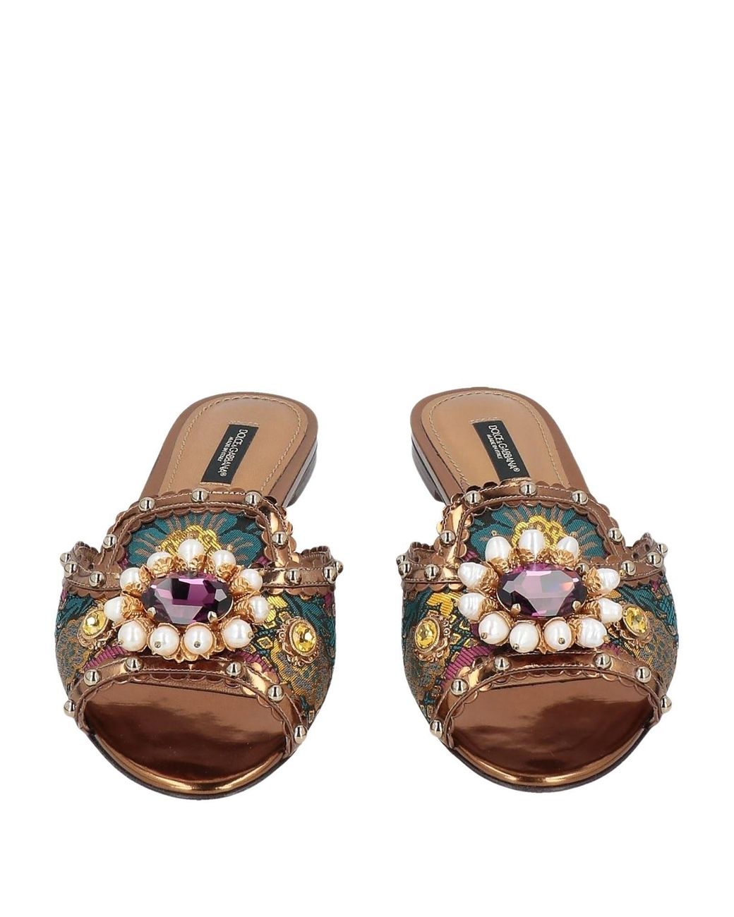 Dolce & Gabbana Brown Metallic Slide Sandals